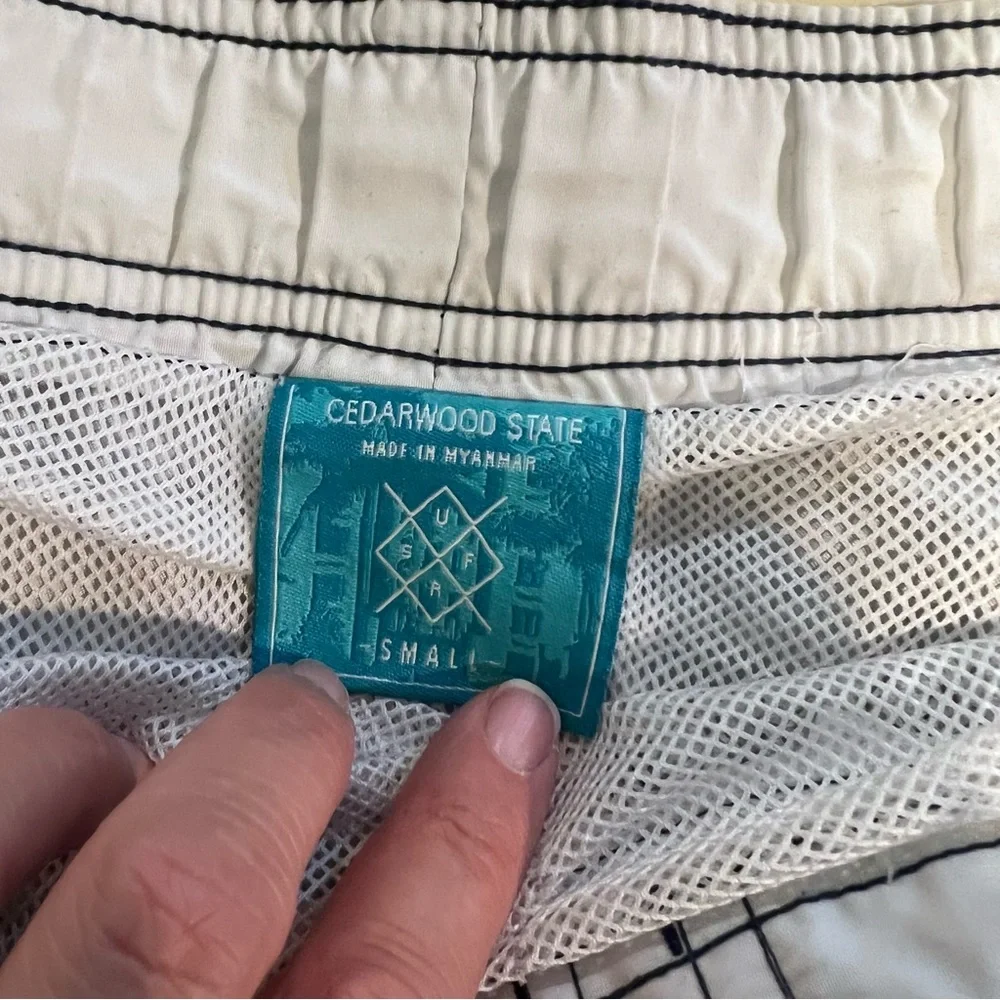 🩷 Cedarwood State Blue & White Men’s Swimsuit Bathing Suit Trunks - Small